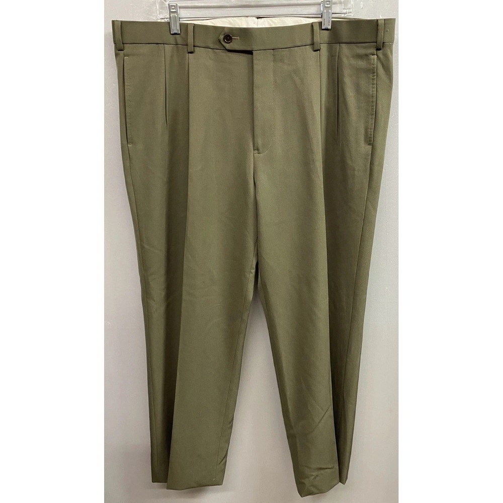 Brooks Brothers Madison Dress Pants Mens 38x32 Olive Green Wool Straight Leg